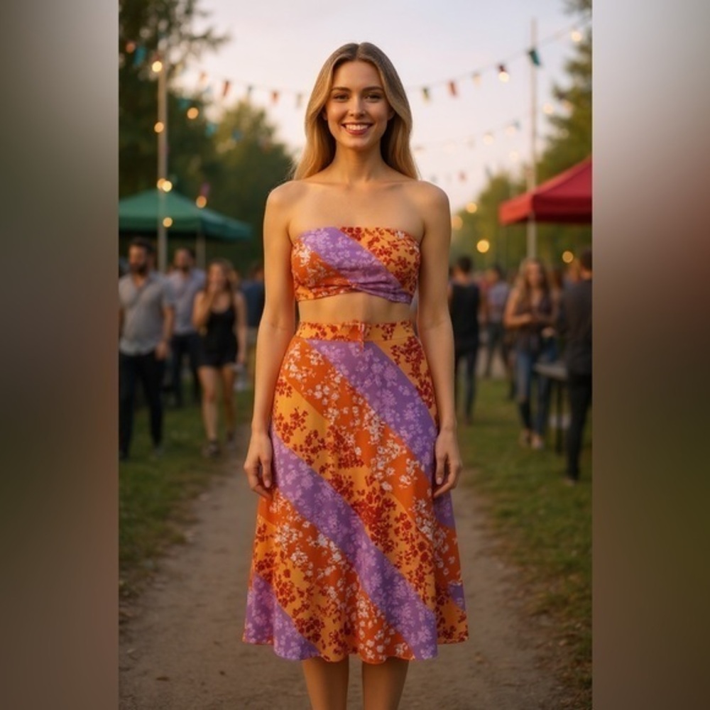 Orange and Purple Floral Skirt and Top Set